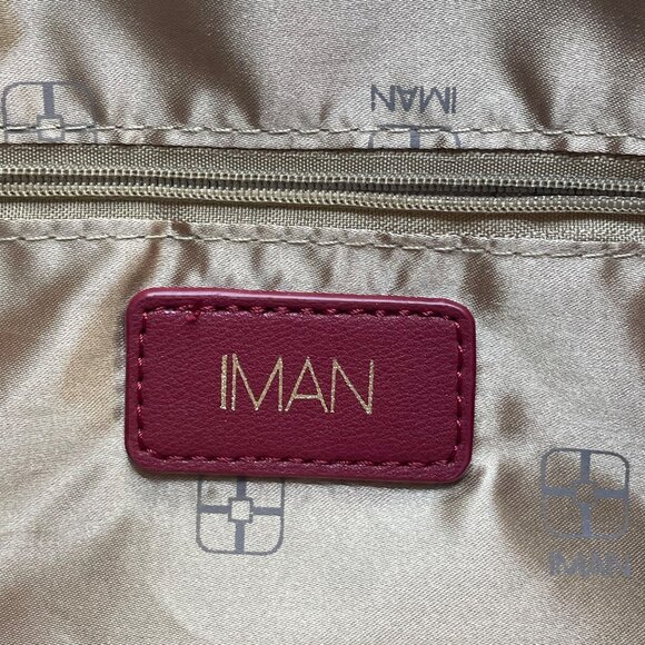 Iman Women’s Burgundy/Red Faux Leather Plaid Gold Ring Handles Crossbody Tote - Picture 5 of 11